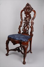 joiner, Rococo chair with dog and sea monster in the back, chair furniture furniture interior design wood walnut elmwood burr