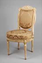 White painted, partly gilded Louis Seize chair, straight-seat chair furniture furniture interior design wood lacquer gold paint