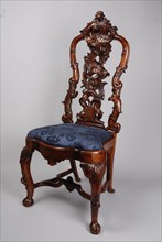 joiner, Rococo chair with sea monster and bird in the back, chair furniture furniture interior design wood walnut elmwood burr