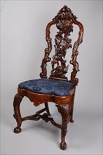 joiner, Rococo chair with sea monster and dog in the back, chair furniture furniture interior design wood walnut elmwood burr