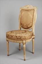 White painted, partly gilded Louis Seize chair, straight-seat chair furniture furniture interior design wood beech lacquer gold