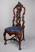 joiner, Rococo chair with sheep and wolf in the back, chair furniture furniture interior design wood walnut elmwood burr walnut