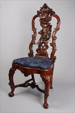 joiner, Rococo chair with bird and sea monster in the back, chair furniture furniture interior design wood walnut elmwood burr