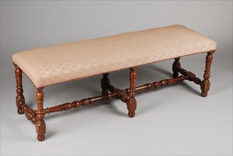 Walnut Louis Quatorze bench, bench furniture furniture interior design wood walnut damask copper plywood, Twisted legs and rules