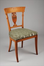 Egret Empire chair, chair furniture furniture interior design wood elmwood velvet brass, Vase in the back leaf lotus