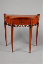 Louis Seize half-moon table, table furniture interior design wood oak wood lumber purple heartwood maple wood brass ceramic