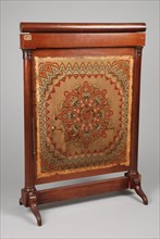 Mahogany Empire fire screen, fire screen fire screen furniture wood mahogany oakwood textile wool silk, With embroided panel