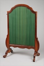 Walnut rococo fireplace, fire shield fire screen furniture wood walnut textile brass, Covered with green pleated textile