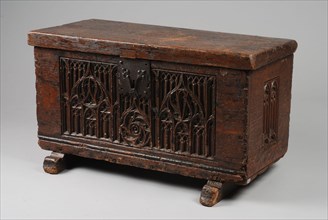 Oak box, casket cabinet furniture furniture interior design wood oak wood paint, Oak box, on two sled legs with carvings