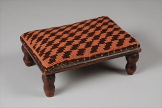 Mahogany footstool, footstool furniture interior design wood mahogany textile paint wool, embroided upholstery brown and pink