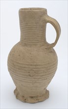 Stoneware jug on pinched foot with curved body and cylindrical neck, jug crockery holder soil find ceramic stoneware, hand