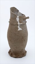 Fragment stoneware jug on pinched foot with slightly curved body and cylindrical neck, jug jug crockery holder fragment soil