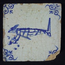 Scene tile, child's play, blowing bubbles, corner motif of ox's head, wall tile tile sculpture ceramic earthenware glaze tin