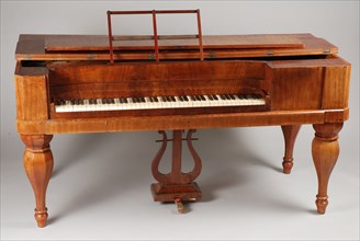 Mahogany Biedermeier table piano, piano musical instrument acoustic wood mahogany coniferous ivory ebony metal textile