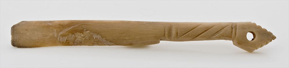 Legs or ivory knife or spatula, round hole in end, decorated with kerf cut, knife spatula cutlery soil find leg ivory, sawn cut