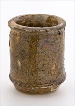 Pottery ointment jar, cylindrical model, white shard, yellow glazed, ointment jar pot holder soil find ceramic earthenware glaze