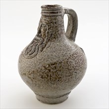 Stoneware barb jug, small and round ball with beard and salt glaze, beardmug tableware holder soil find ceramic stoneware glaze