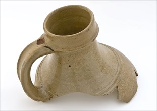 Neck of stoneware jug with two ribs over the shoulder, water jug crockery holder soil find ceramic stoneware glaze salt glaze