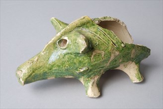 Fragment of pottery piggy bank, gray shard, green glazed, piggy bank piggy bank holder earth discovery ceramic earthenware glaze