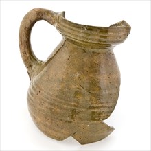 Fragment of jug with cuff collar, fully glazed, jug crockery holder soil find ceramic earthenware glaze lead glaze, hand turned