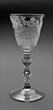 Chalice, wedding glass Prince-of Neck engraved with wedding symbols and VEREENIGHT. DEN 26 SEPTEMBER MDCCLVIII, wine glass