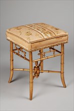 Gilded Napoleon-III stool, tabouret furniture interior design wood beech wood velvet textile gold paint, Imitation bamboo