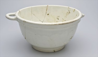 Deep pap bowl on stand with two lying ears, industrial white goods, porcelain crockery holder earthenware ceramic earthenware