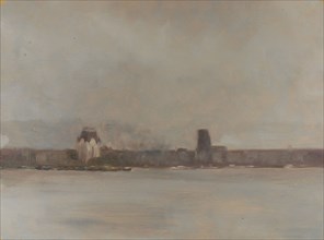 Pieter Been, View of the Meuse with White House and Laurenskerk, seen from the head of Buizengat, Rotterdam, painting visual