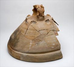 Fragment of red earthenware fire dome with smoking hole, kneaded ear, firecock fireware fragment soil found ceramic earthenware