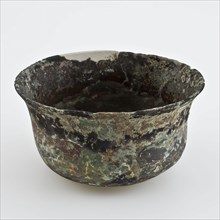 Small bronze bowl with narrowed side wall and protruding upper edge, bin holder soil find bronze metal, cast casted Small bronze