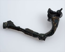 Bronze fibula or mantle pin decorated with enamel, part of the needle remains, fibula fastener soil find bronze metal enamel