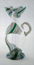 Fragment funnel beaker with earpiece in blue, green and white twisted glass, funnel beaker goblet drinking glass drinkware