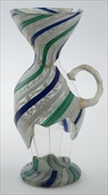Fragment funnel beaker with earpiece in blue, green and white twisted glass, funnel beaker drinking glass drinking utensils