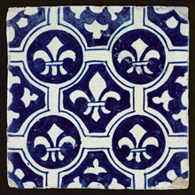 Ornament tile with French lily decor in blue, wall tile tile sculpture ceramic earthenware glaze, baked 2x glazed painted Yellow
