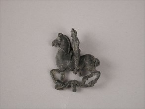 Tin soldier, horseman in armor on horse, pen for pedestal, Soldier toy relaxant model miniature soil find tin lead metal, cast