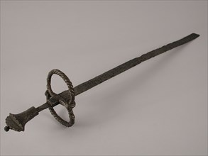 Two-edged country swords with twisted hand protection, sword armored ground found iron metal, w 14.2 forged Iron double-edged