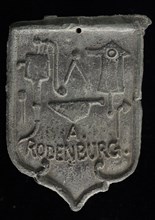 A. Rodenburg, Roof bonnet, shield-shaped cover plate with . Rodenburg and various guide tools, Barrier lead hallmark metal lead