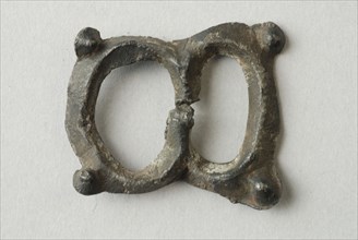 Pewter fittings in the form of clasp, two oval holes and studs on the corners, buckle fastener strand soil find souvenir tin