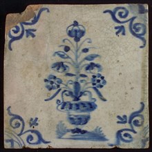 Tile, flower vase on ground, blue decor, corner filling ox's head, wall tile tile sculpture ceramic earthenware enamel tinglage