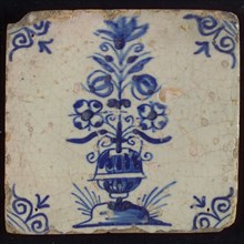 Tile, flower vase on ground, blue decor, corner filling ox's head, wall tile tile sculpture ceramic earthenware enamel tinglage