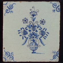 Tile, flower vase, blue decor, white ground, corner filling, ox-head, paste, wall tile tile sculpture ceramic earthenware enamel