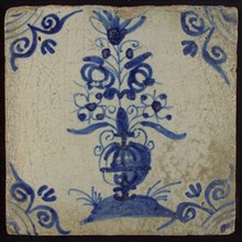 Tile, flower vase, blue decor white ground, corner filling oxen head, wall tile tile sculpture ceramic earthenware enamel