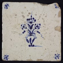 Tile, flower vase, blue decor white fond, corner fill spider, wall tile tile sculpture ceramics earthenware glaze tin glaze