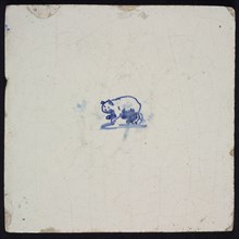 Animal tile with unspecified mammal, blue decor on white ground, no corner padding, wall tile tile sculpture ceramic earthenware