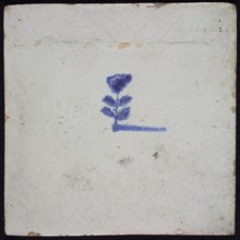 Flower tile with small flower, blue decor on white ground, no corner filling, wall tile tile sculpture ceramic earthenware