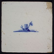 Landscape tile, beacon or beacon and tower, blue decor on white ground, no corner padding, wall tile tile sculpture ceramics
