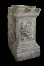 Basement with flower, basement ornament building component sandstone stone, sculpted Rectangular basement with flower