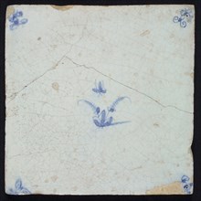 Animal tile, flying insect above plant, blue decor on white ground, corner fill spider, wall tile tile sculpture ceramic