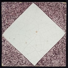 Ornament tile with blank squared and splashed decor, manganese decor on white ground, wall tile tile sculpture ceramic