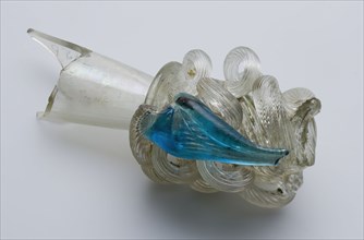 Fragment of trunk and calyx of façon de Venise flute glass, flute glass drinking cup holder ground find glass, free blown